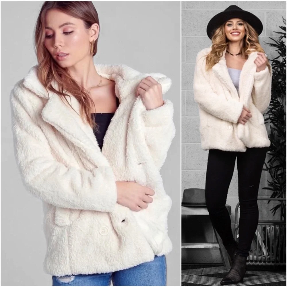 1 LEFT! Women’s Ultra Soft Furry Sherpa Button Peacoat Lined Women’s Fall Coat - Picture 1 of 3